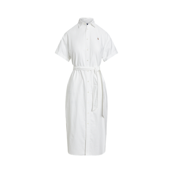 Shop Polo Ralph Lauren Belted Short-sleeve Oxford Shirtdress In White
