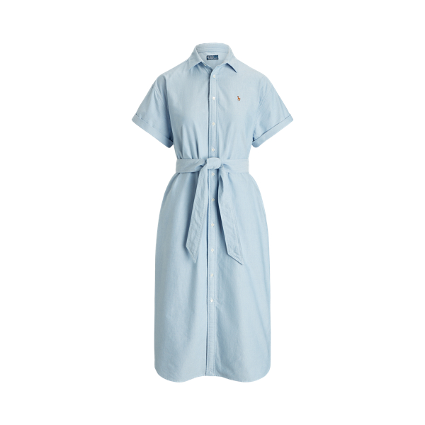 Shop Polo Ralph Lauren Belted Short-sleeve Oxford Shirtdress In Blue