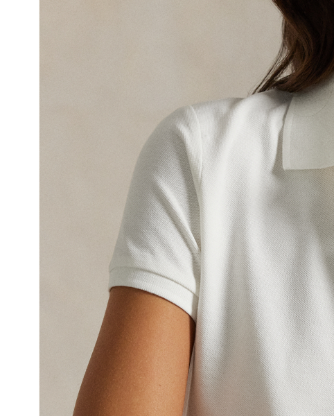 Crafted with stretch cotton piqué for a slim fit, this short-sleeve shirt unites a classic ribbed Polo collar and a full-buttoned placket. Our signature embroidered Pony adorns the chest.