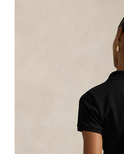 Crafted with stretch cotton piqué for a slim fit, this short-sleeve shirt unites a classic ribbed Polo collar and a full-buttoned placket. Our signature embroidered Pony adorns the chest.