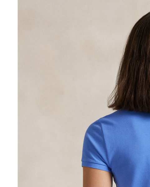 Crafted with stretch cotton piqué for a slim fit, this short-sleeve shirt unites a classic ribbed Polo collar and a full-buttoned placket. Our signature embroidered Pony adorns the chest.
