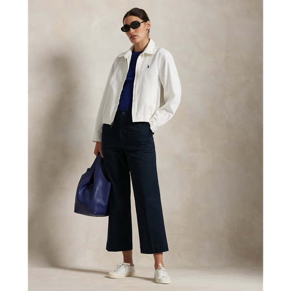 These trousers are made with stretch cotton twill and cut for a wide-leg, cropped silhouette.