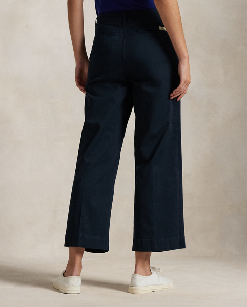 These trousers are made with stretch cotton twill and cut for a wide-leg, cropped silhouette.