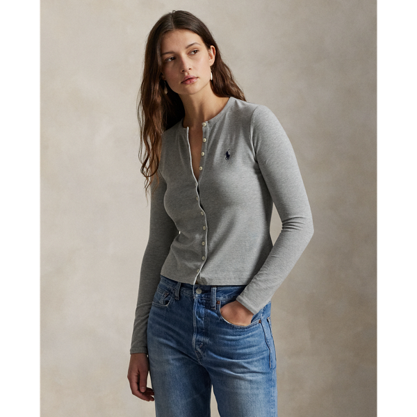 Made from a lightweight stretch-cotton blend, this crewneck cardigan is detailed with one-button cuffs and our signature embroidered Pony.