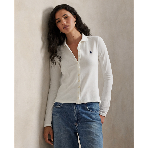 Crafted from stretch cotton piqué for a slim fit, this long-sleeve shirt combines a classic rib-knit Polo collar and a full-button placket. Our signature embroidered Pony adorns the chest.