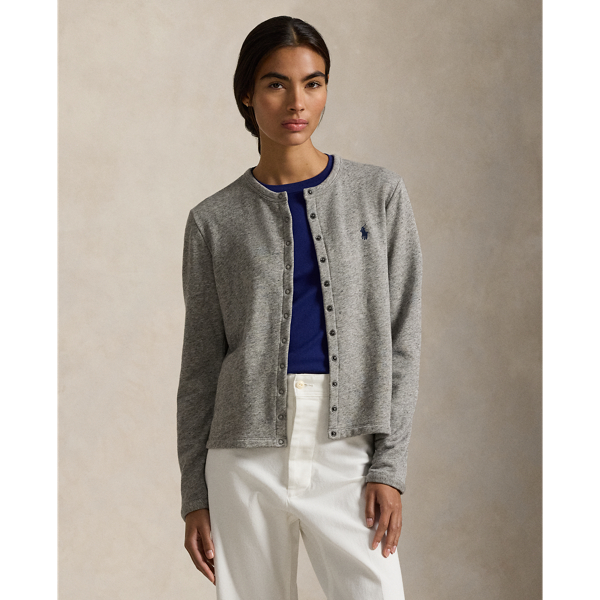 Smooth French terry and a snapped placket come together to create this crewneck cardigan, which is finished with our signature embroidered Pony on the chest.
