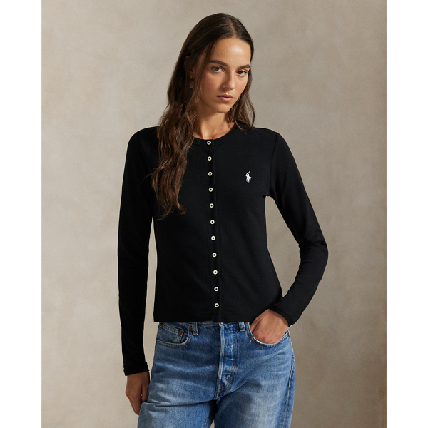 Smooth French terry and a snapped placket come together to create this crewneck cardigan, which is finished with our signature embroidered Pony on the chest.