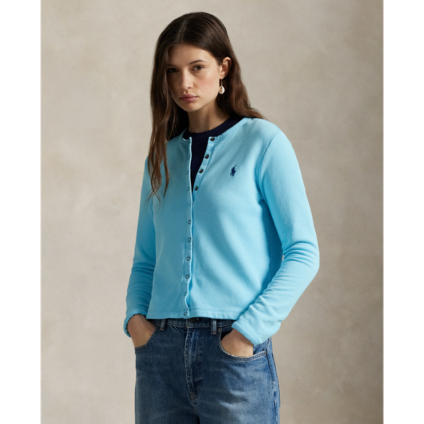 Smooth French terry and a snapped placket come together to create this crewneck cardigan, which is finished with our signature embroidered Pony on the chest.