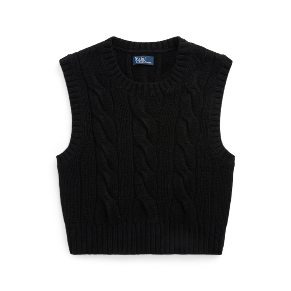 Polo Ralph Lauren Cropped Cable Wool-cashmere Jumper In Black