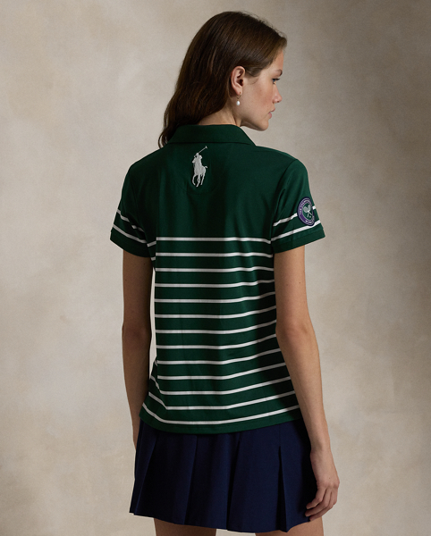 Part of our collection celebrating Wimbledon 2024, this moisture-wicking striped jersey Polo shirt was designed exclusively for the tournament's greensperson uniform. It features our signature embroidered Big Pony and an official Wimbledon logo patch.