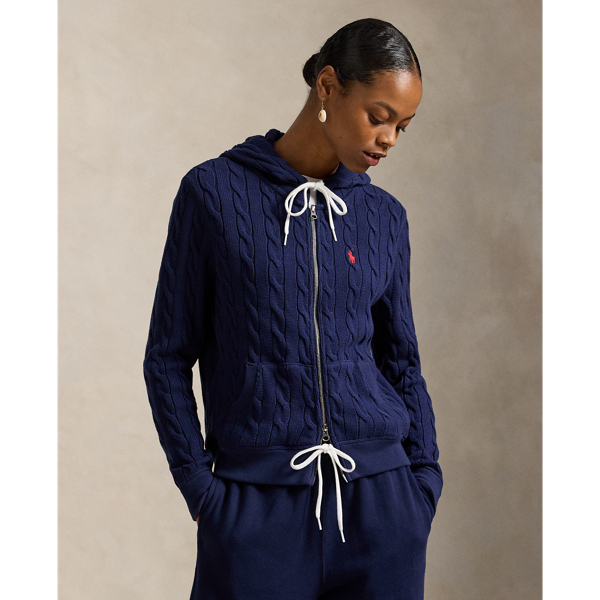 The versatile style of a full-zip hoodie meets Ralph Lauren Lauren's signature cable-knit construction in this cotton layer, which is adorned with our embroidered Pony on the chest.