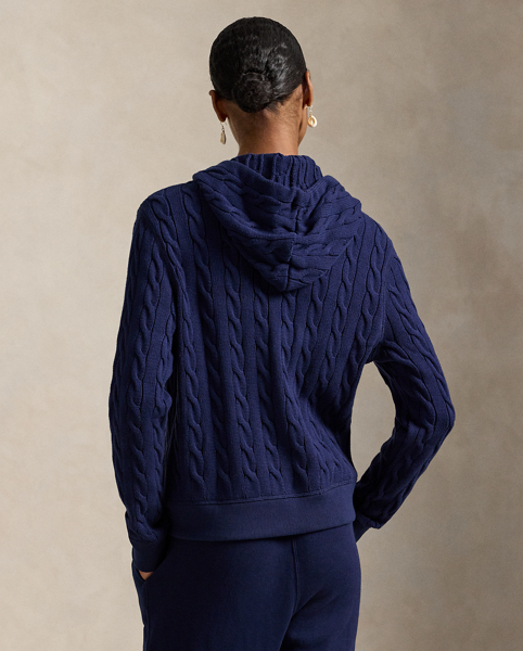 The versatile style of a full-zip hoodie meets Ralph Lauren Lauren's signature cable-knit construction in this cotton layer, which is adorned with our embroidered Pony on the chest.