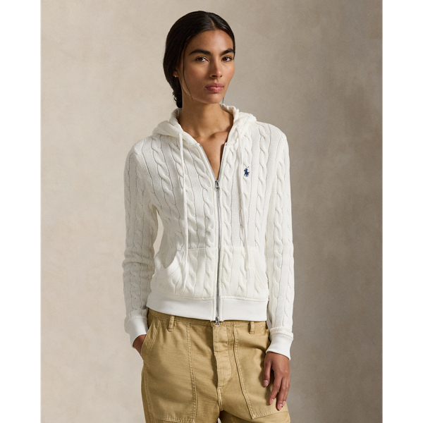 The versatile style of a full-zip hoodie meets  Ralph Lauren Lauren's signature cable-knit construction in this cotton layer, which is adorned with our embroidered Pony on the chest.