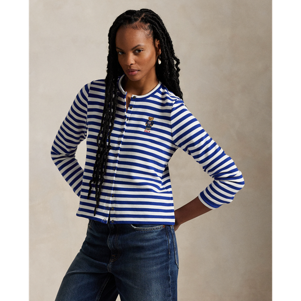 Crafted with smooth French terry, this lightweight striped cardigan is embroidered with our signature logo and the Polo Bear dressed in a stylish RL look.
