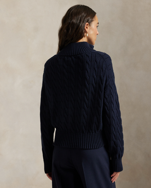 Combining the casual styling of a pullover with our iconic cable-knit construction, this quarter-zip jumper is crafted from chunky cotton yarn and meticulously embroidered with our signature Pony on the chest.