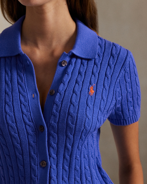 This short-sleeve cardigan combines two of Ralph Lauren Lauren's most celebrated design elements: the Polo shirt and the cable-knit construction. Cut for a slim fit, it's made from combed cotton and finished with our signature embroidered Pony.