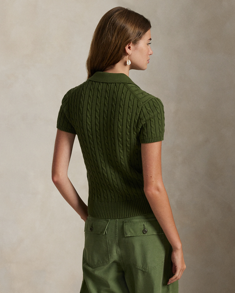 This short-sleeve cardigan combines two of Ralph Lauren Lauren's most celebrated design elements: the Polo shirt and the cable-knit construction. Cut for a slim fit, it's made from combed cotton and finished with our signature embroidered Pony.