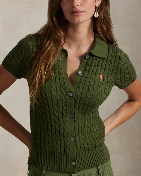 This short-sleeve cardigan combines two of Ralph Lauren Lauren's most celebrated design elements: the Polo shirt and the cable-knit construction. Cut for a slim fit, it's made from combed cotton and finished with our signature embroidered Pony.