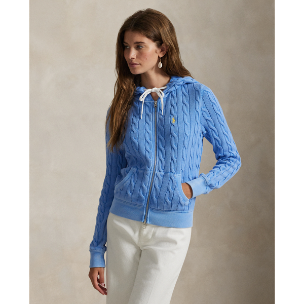 The versatile style of a full-zip hoodie meets Ralph Lauren Lauren's signature cable-knit construction in this cotton layer, which is adorned with our embroidered Pony on the chest.