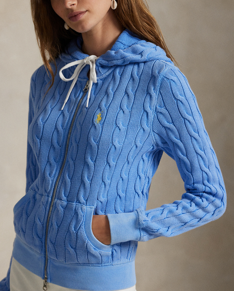 The versatile style of a full-zip hoodie meets Ralph Lauren Lauren's signature cable-knit construction in this cotton layer, which is adorned with our embroidered Pony on the chest.