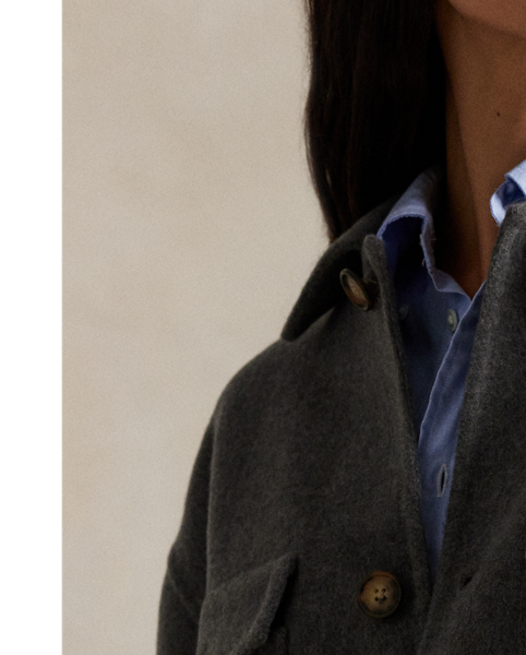 Made from double-faced brushed Italian wool, this heavyweight shirt jacket features a relaxed silhouette influenced by authentic workwear – a signature source of inspiration and a cornerstone of Mr Lauren's designs since the early 1980s.