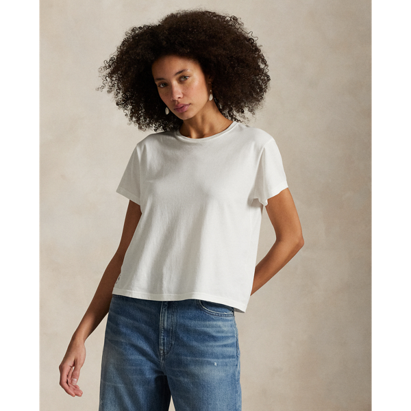 This jersey crewneck T-shirt is made from a cotton-modal blend and cut for a shrunken fit. Our signature Pony is embroidered above the right hem.