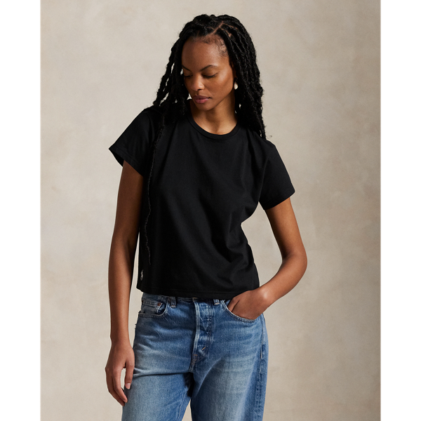 This jersey crewneck T-shirt is made from a cotton-modal blend and cut for a shrunken fit. Our signature Pony is embroidered above the right hem.