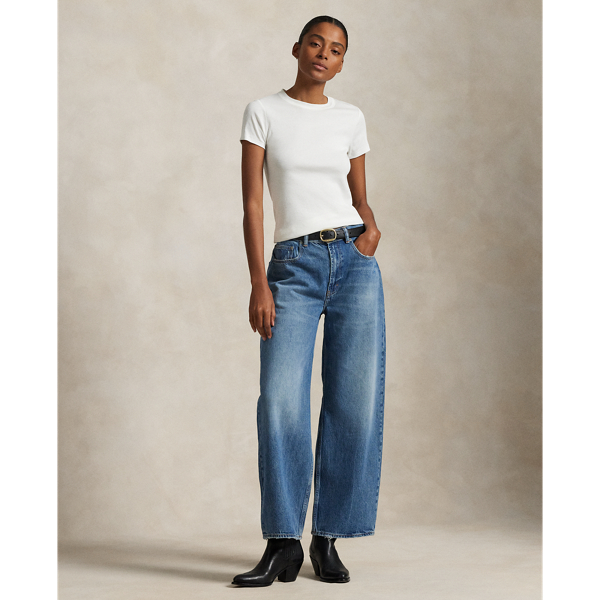 Cut for an ultra-wide-leg silhouette, these jeans are crafted in Turkey from rope-dyed cotton twill featuring a medium wash with a lived-in look thanks to hand-sanding, whiskering and grinding on the seams.