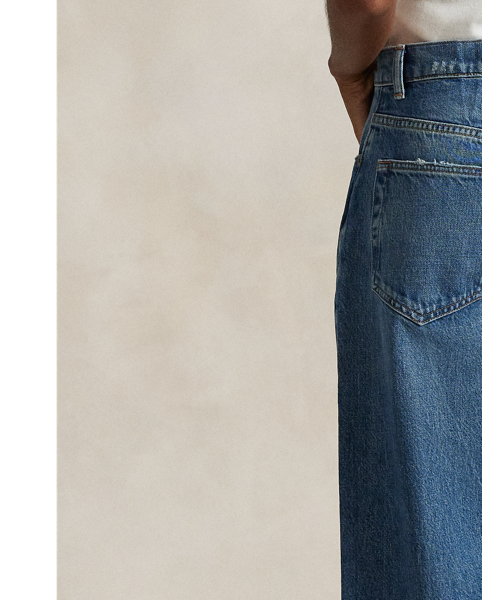 Cut for an ultra-wide-leg silhouette, these jeans are crafted in Turkey from rope-dyed cotton twill featuring a medium wash with a lived-in look thanks to hand-sanding, whiskering and grinding on the seams.