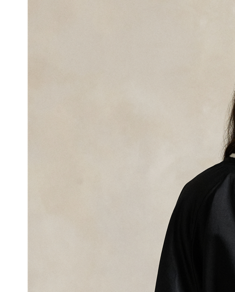 Cut from satin for an easy drape and a refined, luxurious sheen, this lightly filled bomber jacket is embroidered with patches that spell our signature logo across the front. Striped rib-knit trim at the collar, cuffs and hem adds a classic finish.