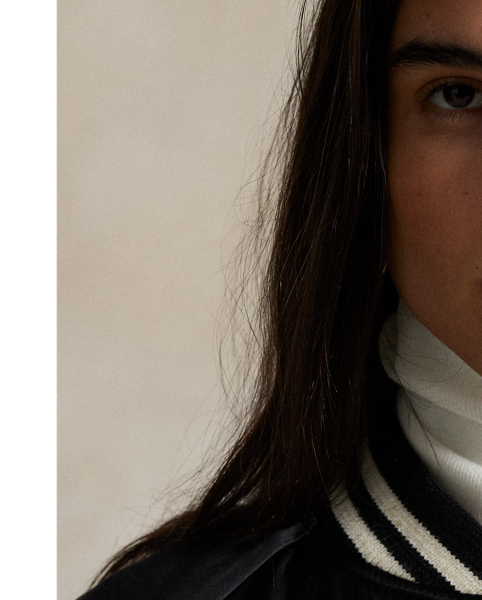 Cut from satin for an easy drape and a refined, luxurious sheen, this lightly filled bomber jacket is embroidered with patches that spell our signature logo across the front. Striped rib-knit trim at the collar, cuffs and hem adds a classic finish.