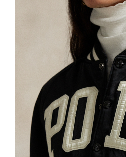 Cut from satin for an easy drape and a refined, luxurious sheen, this lightly filled bomber jacket is embroidered with patches that spell our signature logo across the front. Striped rib-knit trim at the collar, cuffs and hem adds a classic finish.