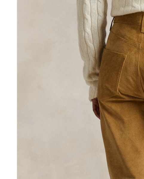In the same silhouette as our Relaxed Straight jean, these trousers are crafted with sueded leather for a velvety smooth hand and feature classic details like five-pocket styling and signature metal rivets.