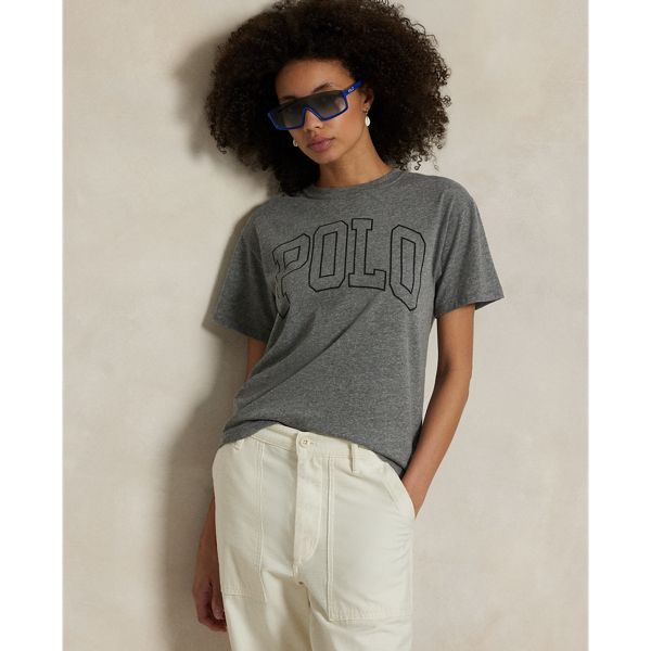 An outline of our signature block-lettered "Polo" logo decorates the front of this lightweight jersey crewneck tee.