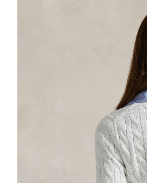 Cable-knit with pure cotton, this slim crewneck cardigan is finished with the signature embroidered Pony on the chest.
