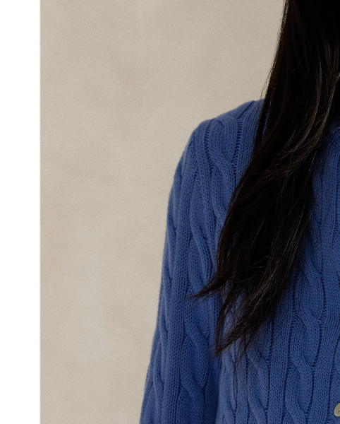 Cable-knit with pure cotton, this slim crewneck cardigan is finished with the signature embroidered Pony on the chest.