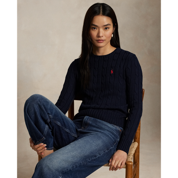 A Polo essential, this slim-fitting crewneck jumper is made with soft, combed cotton and showcases our signature cable-knit construction.