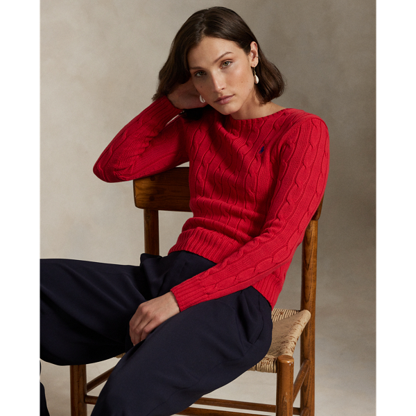 A Polo essential, this slim-fitting crewneck jumper is made with soft, combed cotton and showcases our signature cable-knit construction.