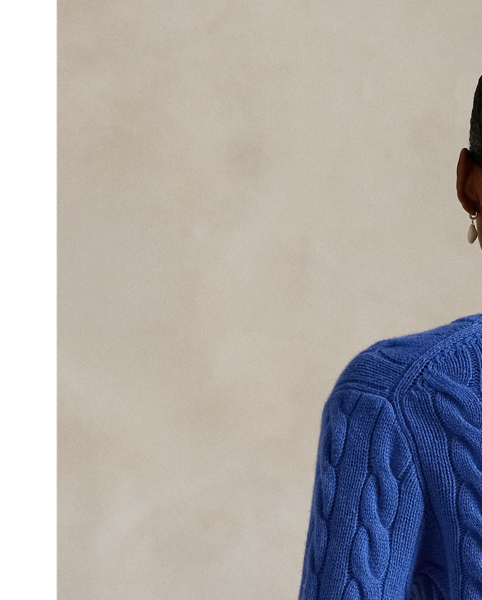 Cable-knit with a soft blend of Italian wool and carded cashmere, this buttoned crewneck cardigan is accented with our signature embroidered Pony at the chest.