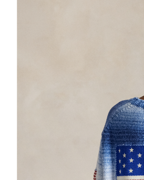 Specially dyed for an ombré effect, this version of Polo's iconic flag jumper is knit with cotton and features three hand-applied historical American flags with embroidered stars and whipstitching at the edges.