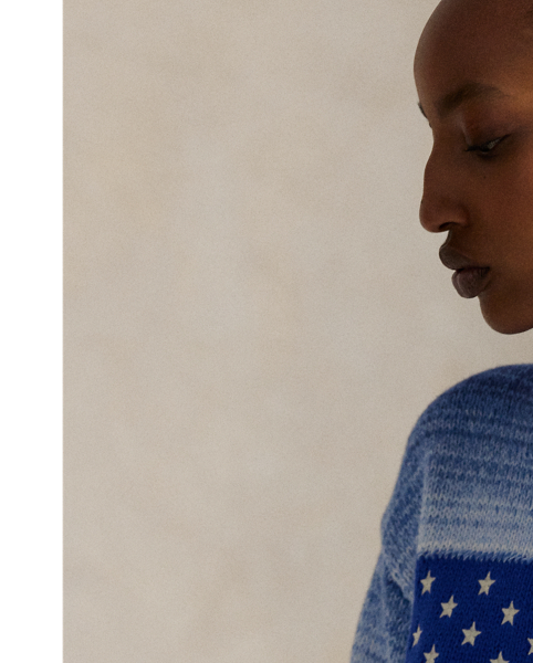 Specially dyed for an ombré effect, this version of Polo's iconic flag jumper is knit with cotton and features three hand-applied historical American flags with embroidered stars and whipstitching at the edges.