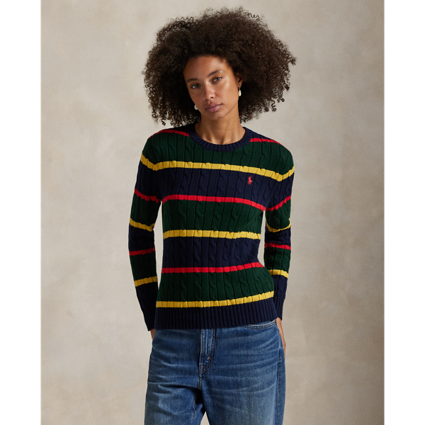 Multicoloured stripes define this slim-fitting crewneck jumper, which is crafted from combed cotton and features our signature cable-knit construction.