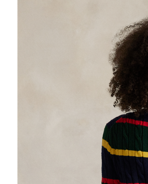 Multicoloured stripes define this slim-fitting crewneck jumper, which is crafted from combed cotton and features our signature cable-knit construction.