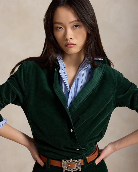 Camicia in Velluto di Cotone Ralph Lauren Classic-Fit