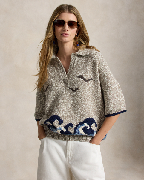 Maglia Polo Ralph Lauren in Misto Lana con Motivo Onde