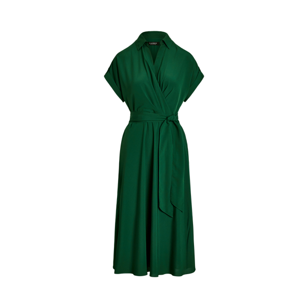 Laurèn Belted Crepe Dress In Green