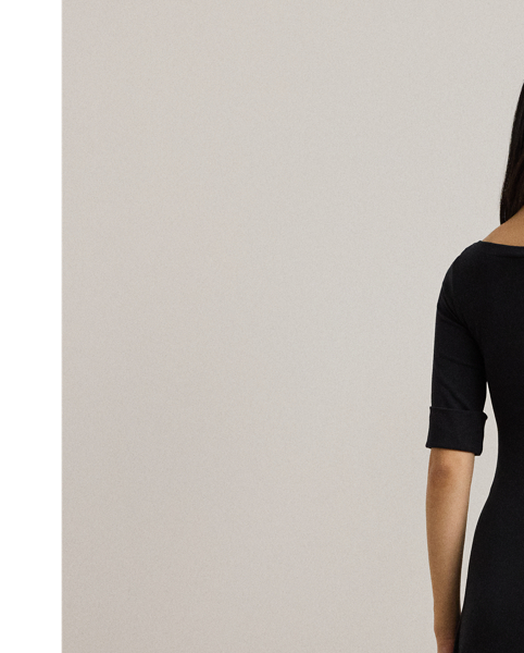 This fit-and-flare midi dress features a flattering boatneck and is crafted from soft, stretch-infused cotton, making it an effortless choice for everyday style.