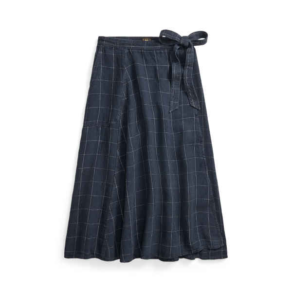 Indigo Windowpane Linen Wrap Skirt