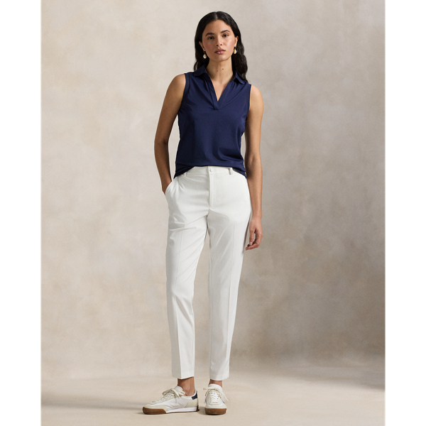 These five-pocket performance twill trousers feature moisture-wicking and four-way stretch properties in a tapered, slightly cropped silhouette.