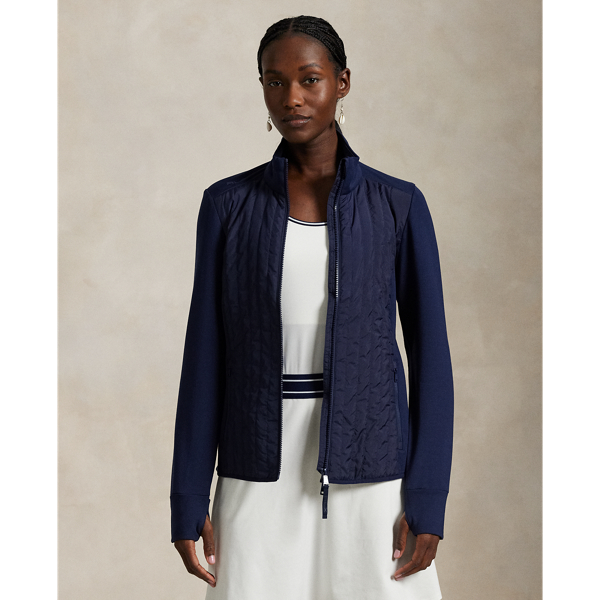 Combining a lightly filled front body panel with soft French terry on the sleeves and the back, this jacket features a two-way zip front and thumbholes on the cuffs. Our signature "RLX" logo adorns the right shoulder.